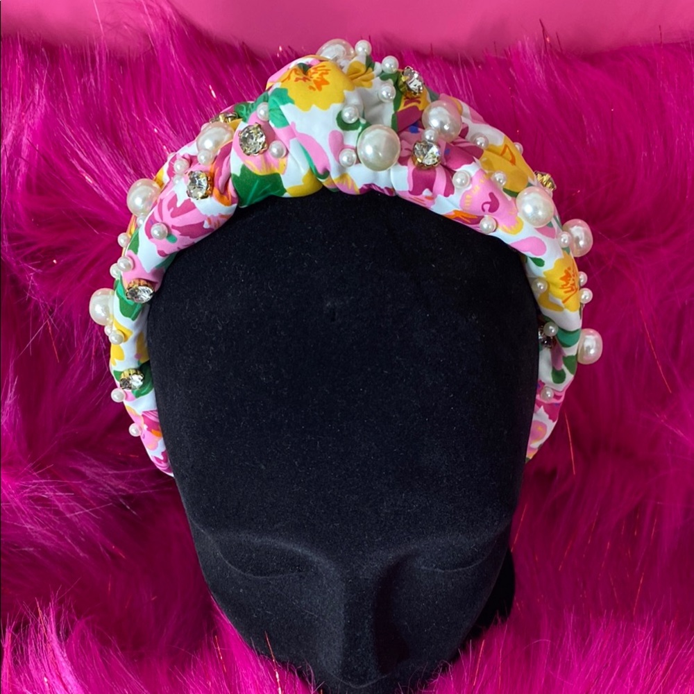 Floral Bliss Beaded Crown Headband – Pink Lemonade Edition
